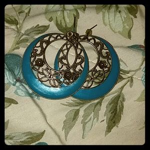 Blue and Bronze Hanging Earrings